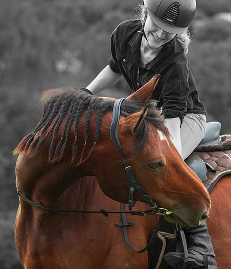 woman riding a horse outdoors