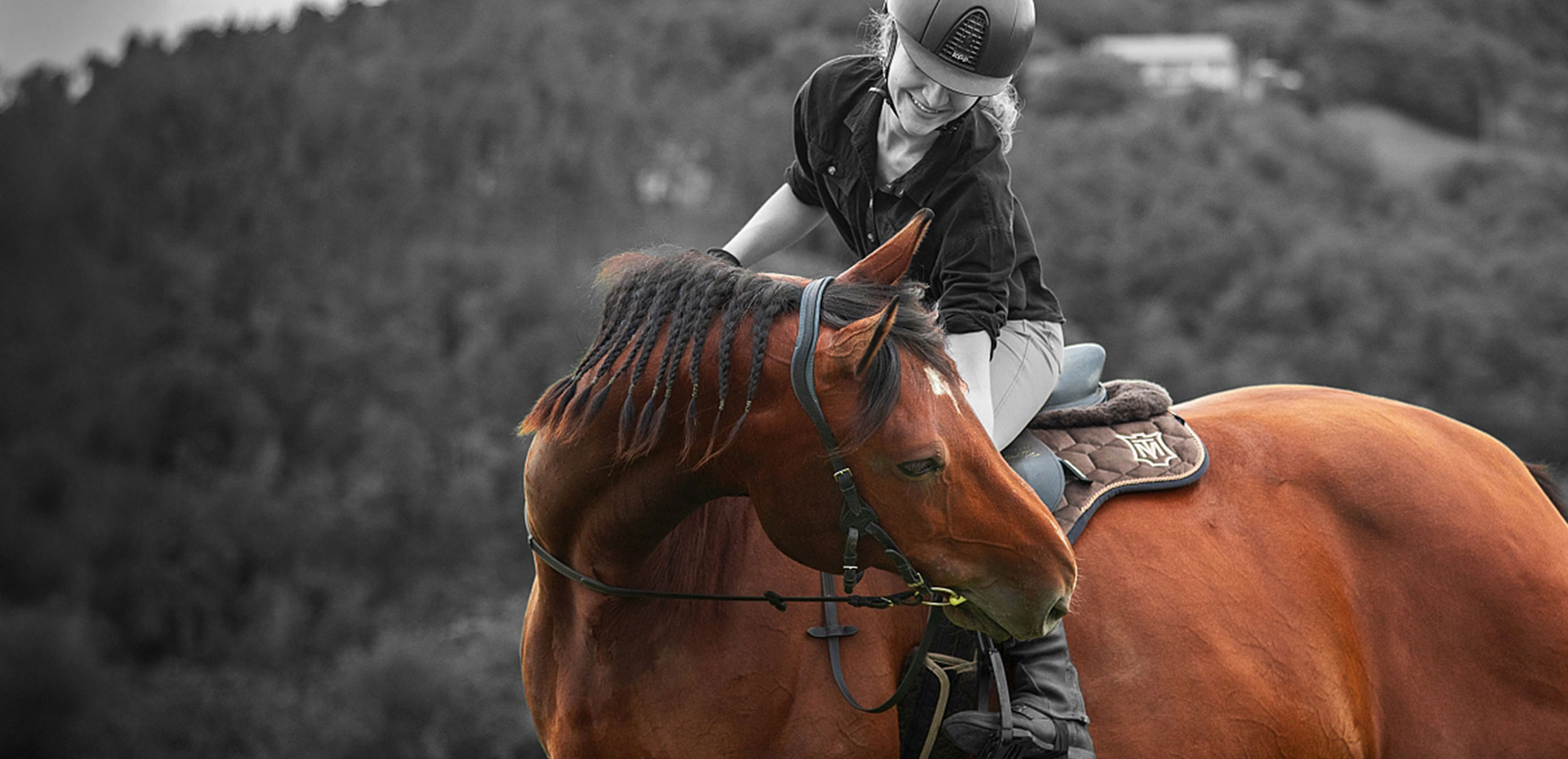 woman riding a horse outdoors